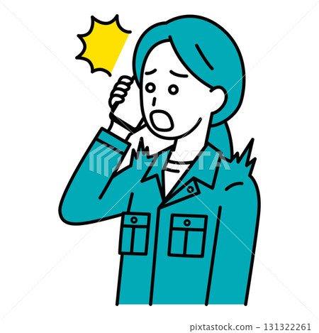 A female worker is surprised by a call on her smartphone 131322261