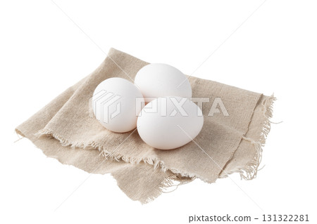 Eggs on a cloth on a transparent background (png) 131322281