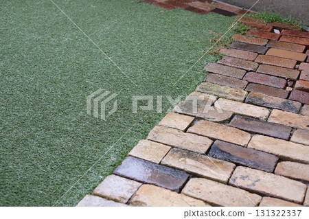 Antique bricks wet with rain 131322337