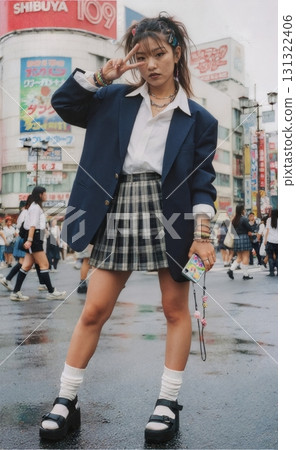 Young women in gal fashion: 80s and 90s street style 131322406