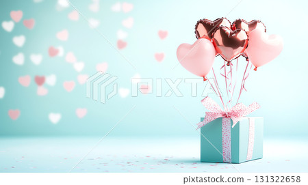 beautiful gift box with heart shaped balloons for Valentine Day 131322658