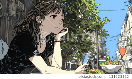 A young woman who can't put down her smartphone even during meals 131323122