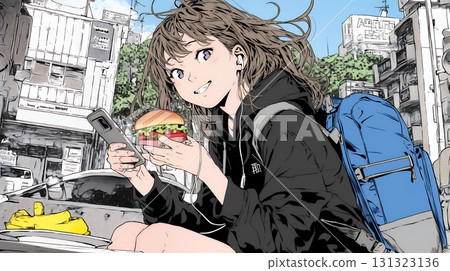 A young woman who can't put down her smartphone even during meals 131323136