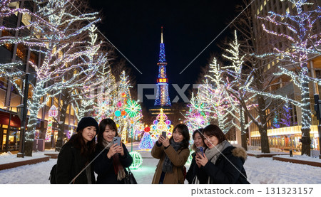 欣賞冬季彩燈雪景的人們 - 札幌的旅遊和生活方式 欣賞冬季彩燈雪景的人們 - 札幌的旅遊和生活方式 131323157