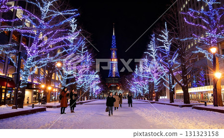 欣賞冬季彩燈雪景的人們 - 札幌的旅遊和生活方式 131323158