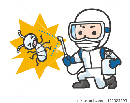 害蟲防治、白蟻滅絕、白蟻建築、白色防護衣人物插圖 害蟲防治、白蟻滅絕、白蟻建築、白色防護衣人物插圖 131323395