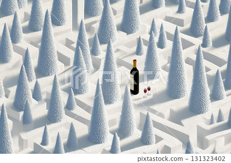 雪迷宮和葡萄酒的藝術插圖(3D) 雪迷宮和葡萄酒的藝術插圖(3D) 131323402