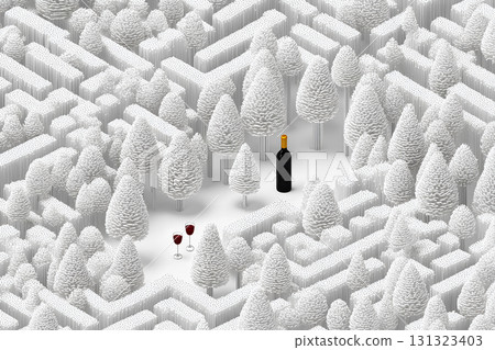 雪迷宮和葡萄酒的藝術插圖（3D） 131323403
