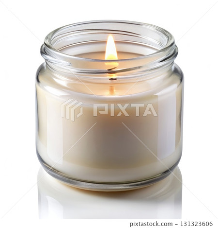 Small Glass Jar With Lit Candle Inside. Generative AI 131323606
