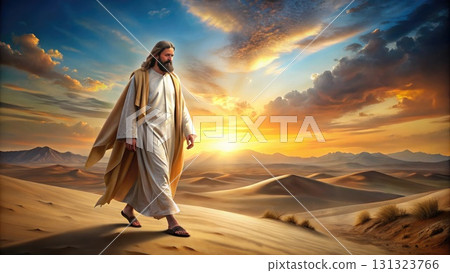 Jesus Walking in the Desert Painting. Generative AI 131323766