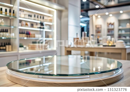 Glass-Top Table Display in Store. Generative AI 131323776