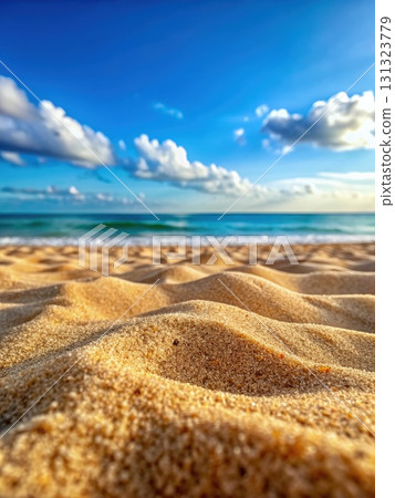 Beautiful Sandy Beach With Ocean Background. Generative AI 131323779