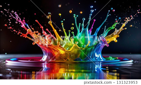 Vibrant Water Splash on Black Background. Generative AI Vibrant Water Splash on Black Background. Generative AI 131323953