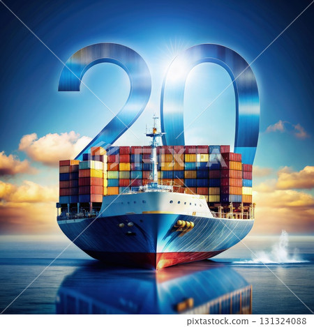 Large Container Ship With Number Twenty. Generative AI 131324088