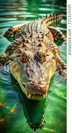 Large Alligator Swimming in Body of Water. Generative AI Large Alligator Swimming in Body of Water. Generative AI 131324105