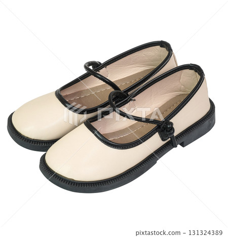 Black and white shoes with a classic round toe, durable sole, and a striking isolated on white background. 131324389