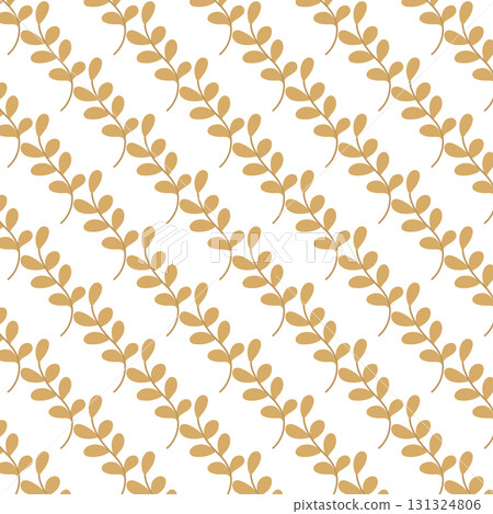 Golden Leaf Seamless Pattern in Flat Minimal Style on White Background 131324806