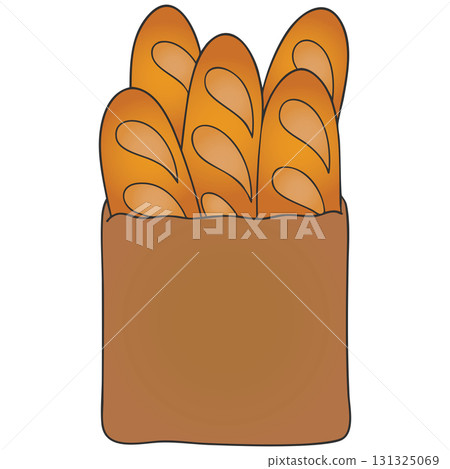 Golden French Baguettes in Brown Paper Bag Cartoon Illustration. Fresh Baked Loaves. Transparent Background Graphic for Market and Grocery Golden French Baguettes in Brown Paper Bag Cartoon Illustration. Fresh Baked Loaves. Transparent Background Graphic for Market and Grocery 131325069