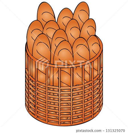 Wicker Basket Full of French Baguettes Cartoon Illustration. Abundance of Fresh Baked Bread. Transparent Background Graphic for Bakery Display Wicker Basket Full of French Baguettes Cartoon Illustration. Abundance of Fresh Baked Bread. Transparent Background Graphic for Bakery Display 131325070