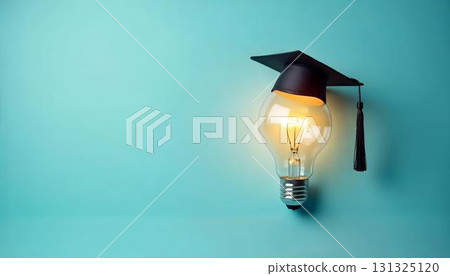 A graduation cap alongside a light bulb illustrates the journey of learning and success in educational pursuits 131325120