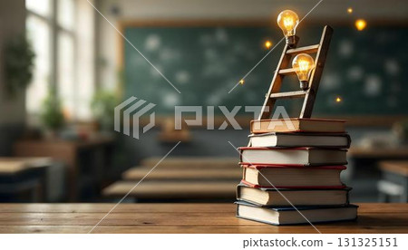 A light bulb sits on a pile of books, embodying inspiration and the pursuit of knowledge in educational settings A light bulb sits on a pile of books, embodying inspiration and the pursuit of knowledge in educational settings 131325151