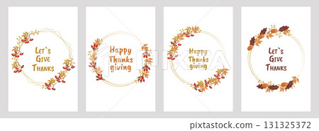 Thanksgiving poster set with festive autumn design. For holiday decoration marketing material social media post and seasonal invitation. Vector illustration Thanksgiving poster set with festive autumn design. For holiday decoration marketing material social media post and seasonal invitation. Vector illustration 131325372