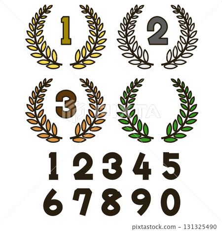 Illustration of a laurel wreath with rankings 131325490