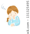 Illustration of a worried girl resting her chin on her hand 131325495