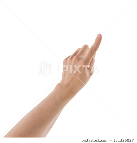 Adult man hand point with index finger isolated on white background Adult man hand point with index finger isolated on white background 131326027