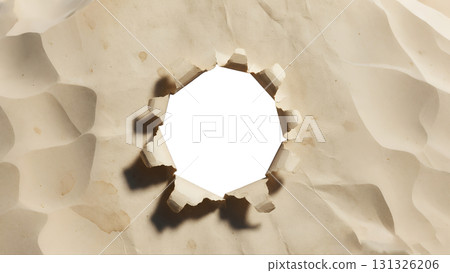 Hole isolate in vintage paper creates a unique abstract background with torn edges. A great place to insert text or an object in the center. 131326206