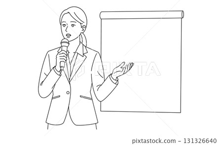 正在做演示的女商人的單色材料插圖圖標 正在做演示的女商人的單色材料插圖圖標 131326640