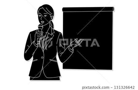Monochrome illustration icon of a business woman giving a presentation 131326642