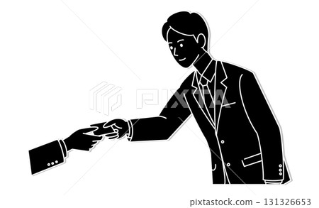 Line drawing illustration icon of businessmen exchanging business cards 131326653