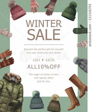 冬季促銷傳單,展示時尚的冬季外套、手套和其他冬季時尚商品 冬季促銷傳單,展示時尚的冬季外套、手套和其他冬季時尚商品 131326705