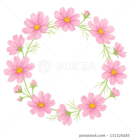 水彩粉紅色宇宙的可愛花環框架 131326885
