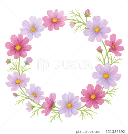 用粉紅色和紫色的宇宙裝飾的華麗水彩花環框架 131326892