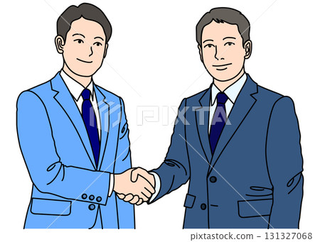 兩位商人握手的插圖，上身正面，藍色 131327068