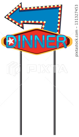 Retro Diner Sign with Arrow and Lights 131327453