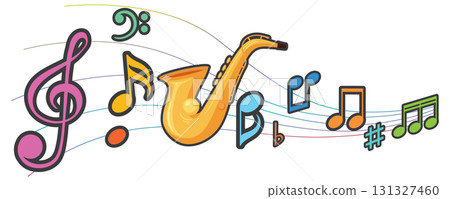 Colorful Saxophone and Musical Notes Vector Illustration Colorful Saxophone and Musical Notes Vector Illustration 131327460