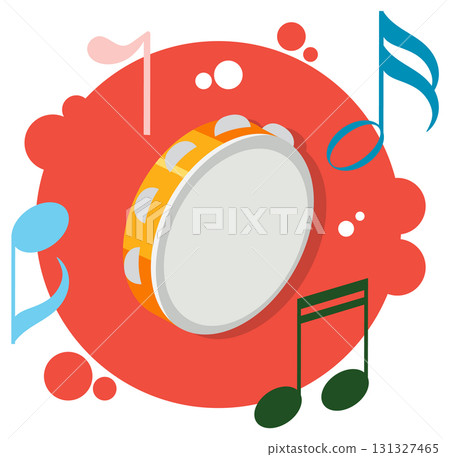 Tambourine with Colorful Musical Notes Illustration Tambourine with Colorful Musical Notes Illustration 131327465