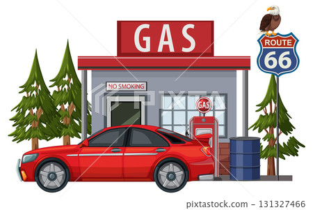 Red Car Refueling at Route 66 Gas Station Red Car Refueling at Route 66 Gas Station 131327466