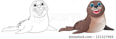 Playful Cartoon Seal Illustration Playful Cartoon Seal Illustration 131327469