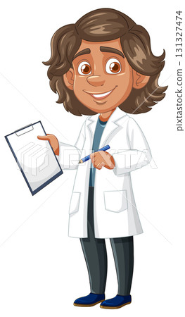 Smiling Scientist Holding Clipboard and Pen Illustration 131327474