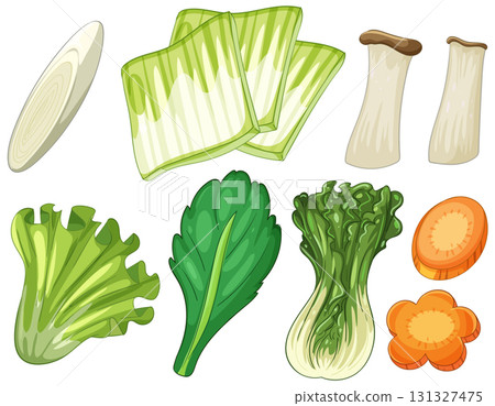 Colorful Asian Vegetables Vector Illustration 131327475