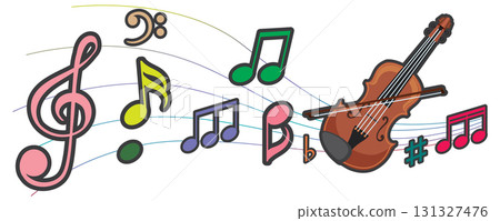 Colorful Violin with Flowing Musical Notes Vector 131327476