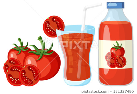 Fresh Tomato Juice with Whole and Sliced Tomatoes 131327490