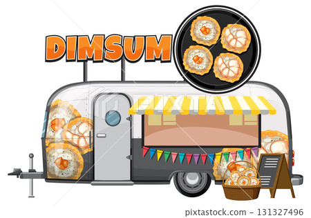 Dim Sum Food Truck with Decorative Banner and Menu 131327496