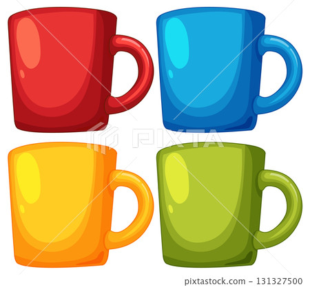 Set of Four Colorful Cartoon Coffee Mugs Set of Four Colorful Cartoon Coffee Mugs 131327500