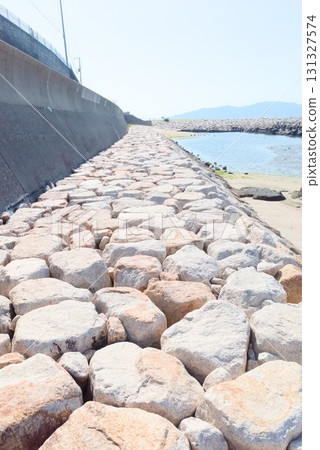 Stone embankment and seaside scenery at Fujie Coast 131327574