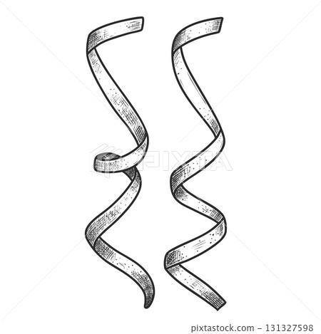 Hand drawn  satin ribbons. Holiday decor. Vector illustration. 131327598